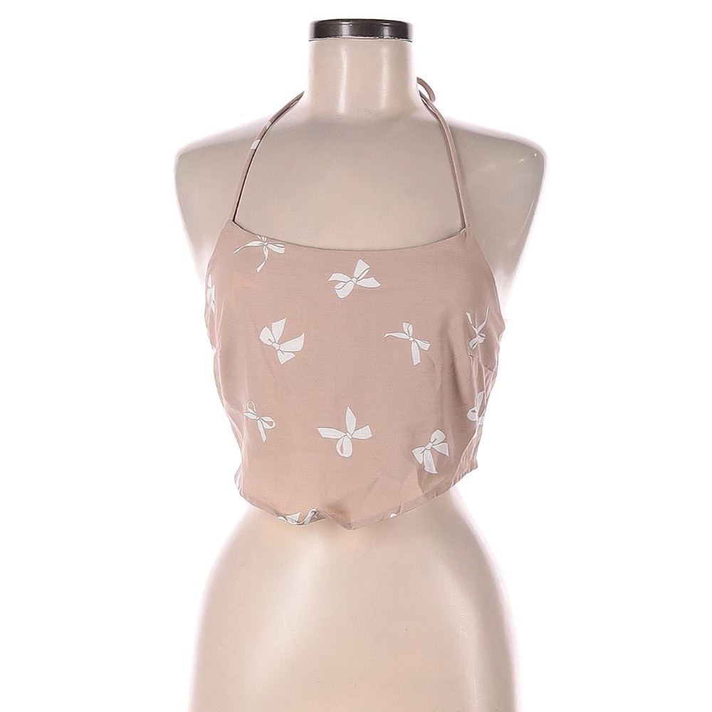 Les Lis Chic Beige Halter Top with Floral Design